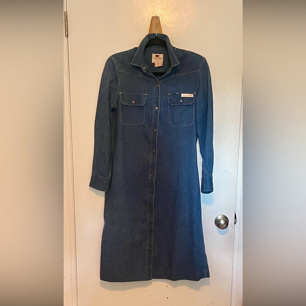 Vintage original Calvin Klein blue denim midi dress